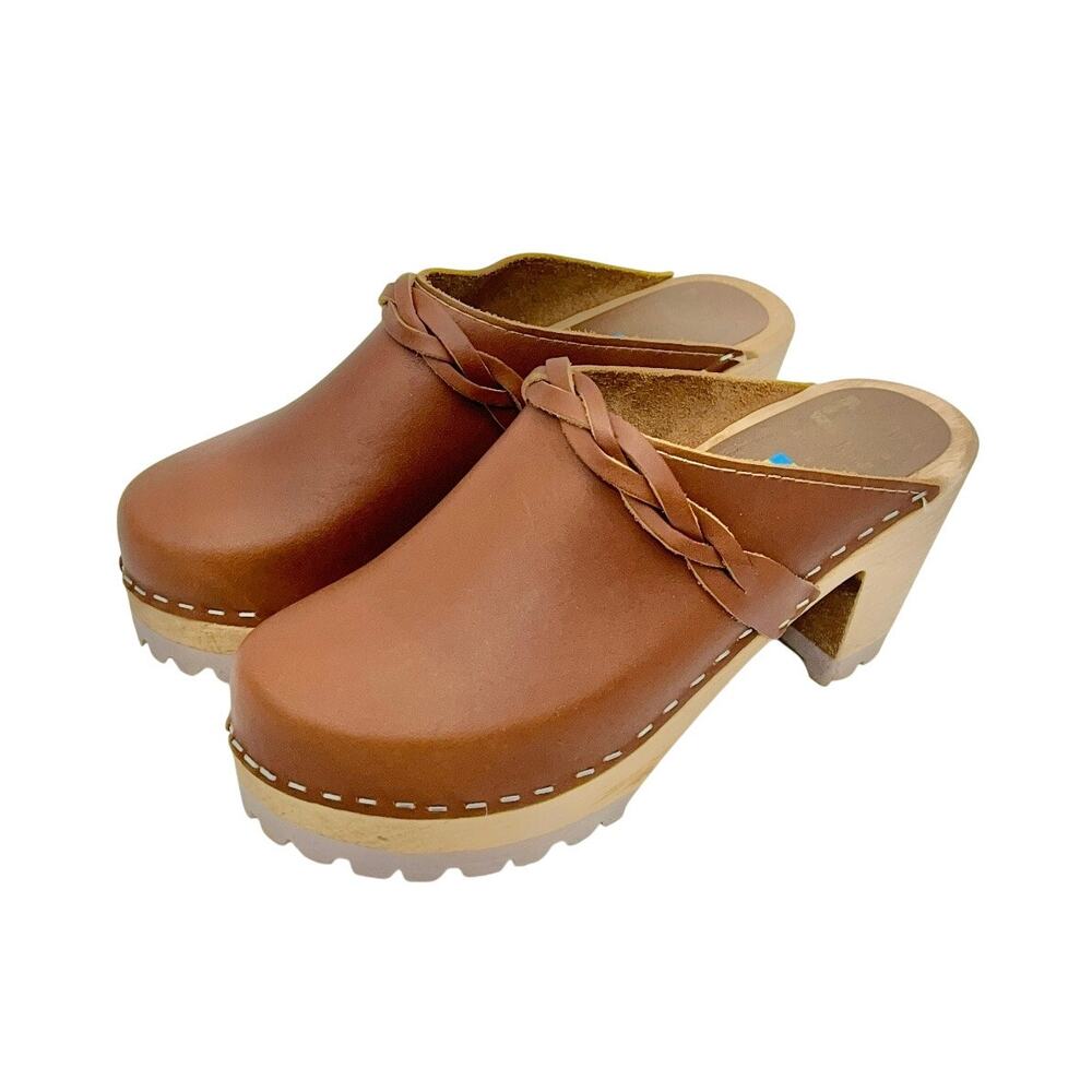 Mia Elsa Swedish Clog Mules Brown Leather 36 6